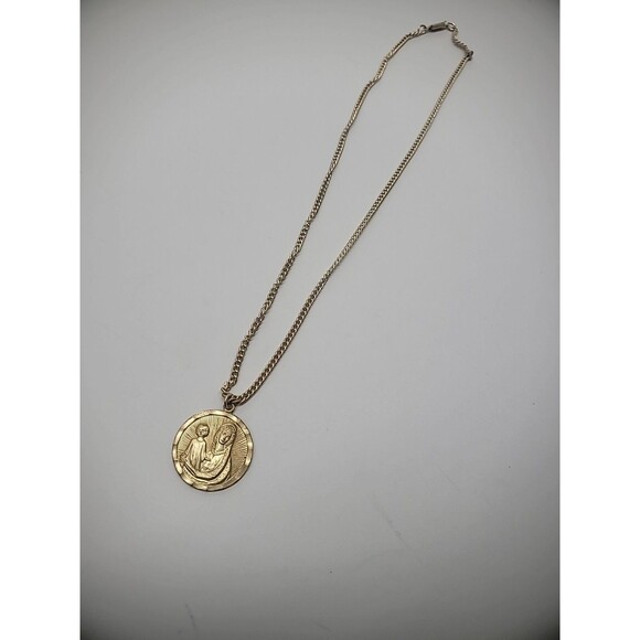 Vintage Necklace Chain Gold Tone Pendant Mother Mary Germany Match Religious - Picture 9 of 14